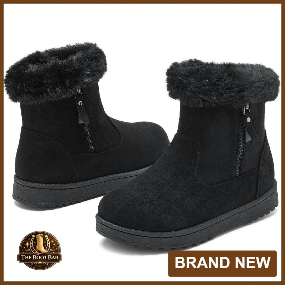 Women's Winter Snow Booties Mid Calf Fur Lined Ankle Boots Non-Slip